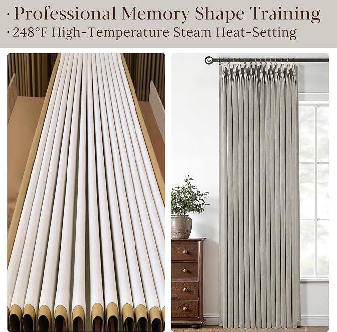 Taupe Linen Curtains 120 Inch Length 2 Panels Set Semi Sheer Light Filtering Privacy Window Drapes for Living Room Dark Flax Viral Pinch Pleated Curtains 120 Inches with Hooks Rings Burlywood Birch