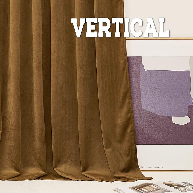 RYB HOME Brown Velvet Curtains 102 inches, Back Tab Soft Fabric Light Blocking Thermal Insulated Luxurious Home Decor Curtains for Living Room Bedroom, W 52" x L 102", 2 Panels Set