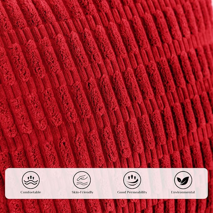 Softalker Corduroy Throw Pillow Covers 22x22 Set of 2, Soft Plush Decorative Square Cushion Cases for Living Room Couch Sofa, Modern Farmhouse Boho Home Decor, Red