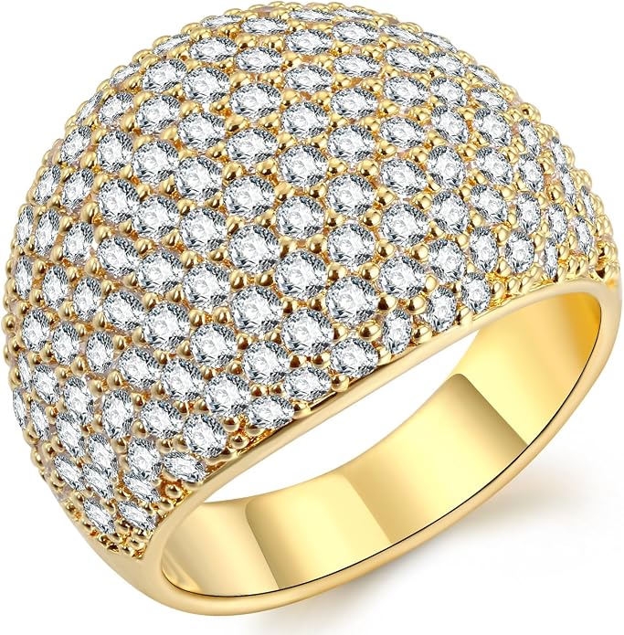 Diamond Accent Dome Ring - Sliver Fashion Rings for women Big Hollow Women Wedding Band Cubic Zirconia Statement Rings for women 5-11