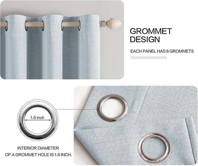 MIULEE 90 Inches Linen Textured Curtains for Bedroom 100% Blackout Thermal Insulated Chambray Blue Grommet Room Darkening Curtains & Drapes Luxury Decor for Living Room 52 x 90 Inch (2 Panels)