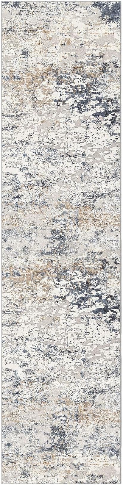 DMOYEST Washable Runner Rug for Hallway: 3x12 Neutral Modern Abstract Low Pile Area Rug with Non-Slip Backing - Carpet for Bedroom Kitchen Laundry Entryway Bathroom Indoor -Beige Blue