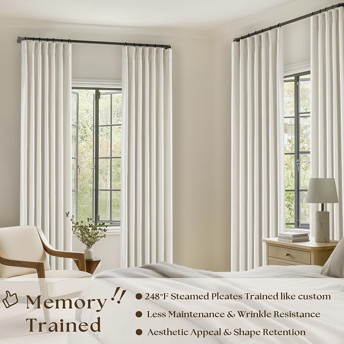 Natural Linen Pinch Pleated Curtains Blackout 100% Black Out Curtains 80 Inches Long 2 Panels Pinch Pleat Two Layer Drapes with Liner Back Tab Thermal Insulated Blackout Drapes for Bedroom Cream