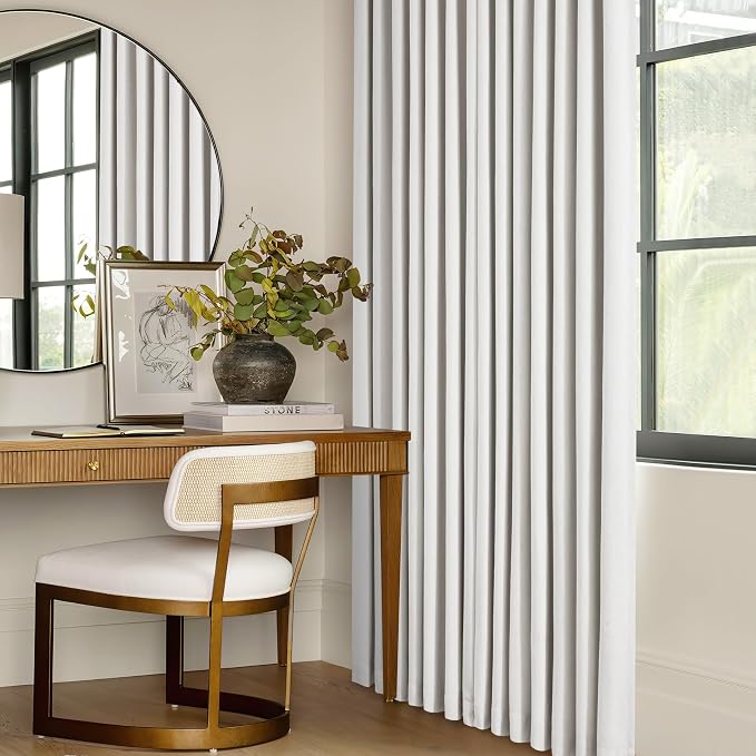 Beige White Pinch Pleated Blackout Linen 92 Inch Long Curtains 60 Inch Wide | 100% Black Out, Memory Trained, Pinch Pleat with Back Tab, Energy Efficient, Thermal Insulated Window Drapes W60xL84 1 Panel