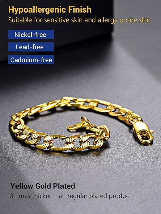 PROSTEEL Silver/Gold/Black Bracelets for Men Figaro Cuban Link, 6mm-13mm Width, 7.5"/8.3"/9" Length, Stainless Steel Mens Bracelet Jewelry with Gift Box