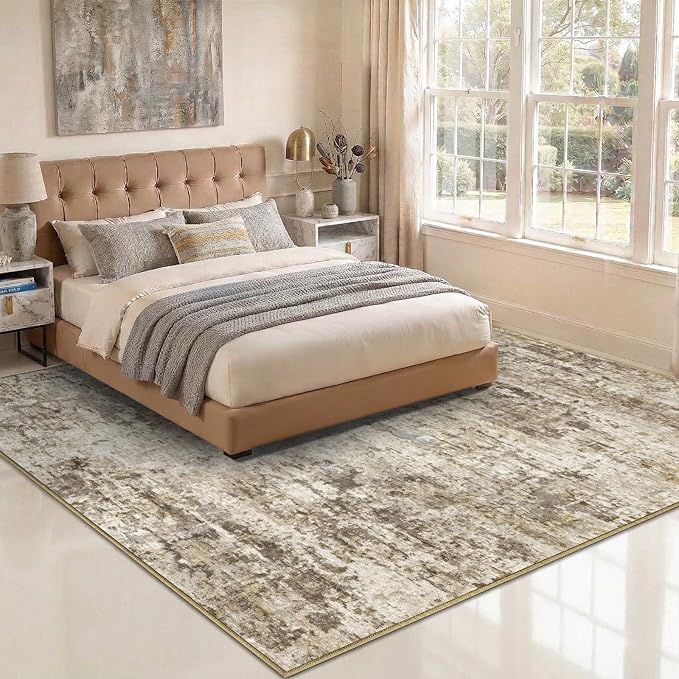 10x12 Area Rugs Washable Living Room Rug-No Slip Soft Carpets Modern Abstract Indoor Floor Stain Resistant Large Carpet for Bedroom Dining Room Farmhouse Nursery Home Office Brown