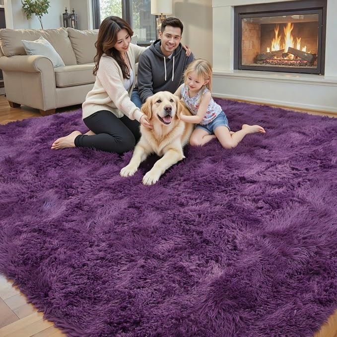 Rugs for Bedroom 4x6, Alfombras para Salas Shag Plush Soft Area Rug, Shaggy Carpets for Livingroom,Home Decor Aesthetic(Grape Purple, 4 x 6)