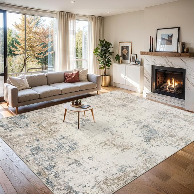 Area Rugs Living Room Rug - 5x7 Washable Modern Abstract Soft Neutral Non-Slip Carpet Large Indoor Floor Stain Resistant Thin Carpets for Bedroom Dining Room Farmhouse Nursery Home Office Multi