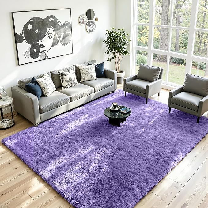 8x10 Area Rug for Living Room, Ultra Soft Fluffy Purple Rugs for Bedroom, Non Slip Large Shag Carpet, Fuzzy Plush Nursery Rug, Thick Washable Indoor Floor Carpets for Kids Office Dorm Home Decor