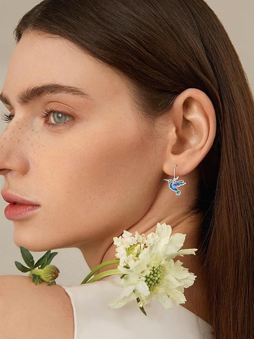 Hummingbird Earrings 925 Sterling Silver Abalone Shell Bird Dangle Earrings Hummingbird Jewelry Gifts for Women