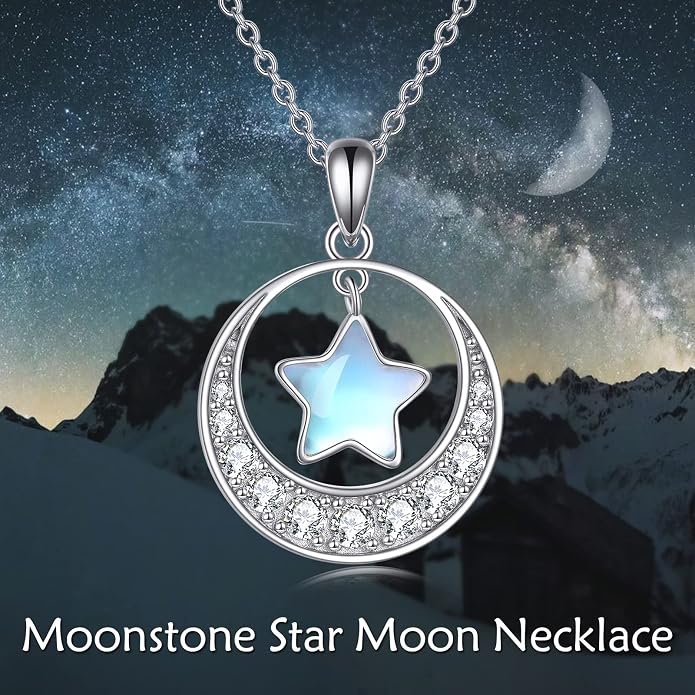 YAFEINI Moonstone Moon Necklace Sterling Silver Crescent Moon Pendant Necklace Jewelry Gifts for Women Teen Girls