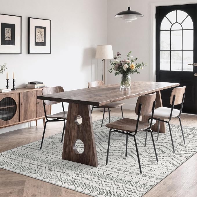Miukiki 6x9 Area Rug for Living Room Moroccan Washable Rugs Non Slip Indoor Floor Carpet Foldable Large Soft Area Rug for Dining Room Bedroom with Low Pile(Grey,6'x9')
