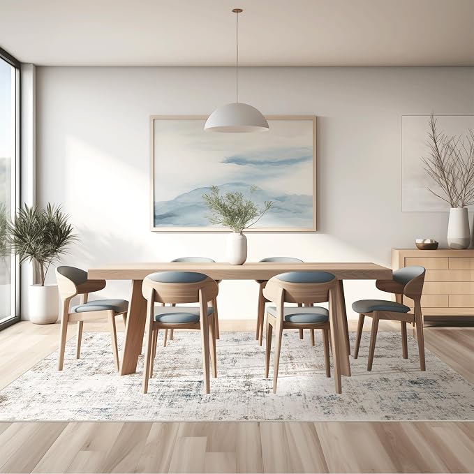 FMFUNCTEX 4x6 Washable Area Rug Brown Blue Abstract Modern Neutral Non Slip Low Pile Indoor Carpet Soft Throw Rug for Entryway Entrance Living Room Bedroom Dining Office Nursery Entry Kitchen Laundry