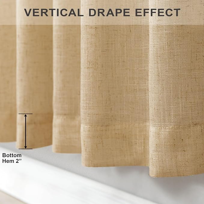 Tan Brown Linen Curtains 108 Inches Long for Living Room 2 Panel Back Tab Pocket Cloth Canvas Semi Privacy Sand Colored Curtain for Bedroom Patio Door French Country Victorian Western Boho Decor Taupe