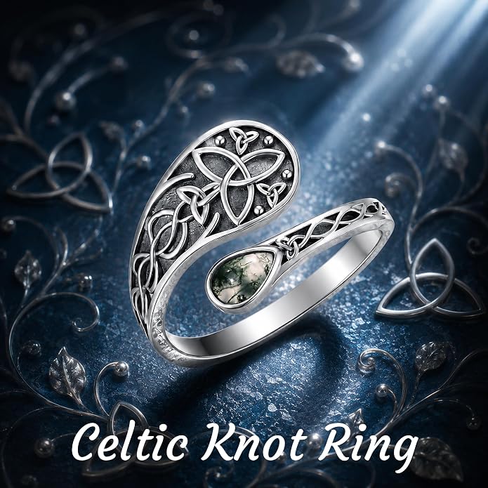 SNOWELLE Turquoise Spoon Rings S925 Sterling Silver Turquoise Adjustable Ring Jewelry Gift for Women Men
