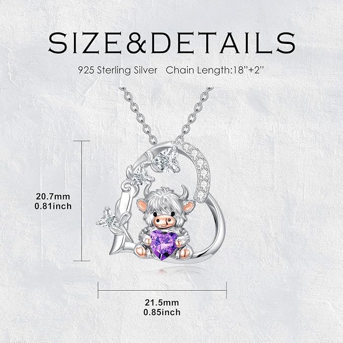 PELOVNY Teddy Bear Necklace for Women 925 Sterling Silver Bear/Highland Cow/Fox/Cat/Axolotl Birthstone Necklace Christmas Birthday Jewelry Gifts for Mom Daughter Wife Sister