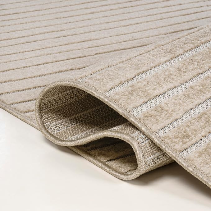 JONATHAN Y Hallie High-Low Curve Beige/Cream 8x10 Indoor/Outdoor Area Rug, Minimalist, Japandi, Geometric, Pet Friendly, for Patio, Backyard, Living Room, Bedroom, Office, Hose-Washable (SCN100D-8)