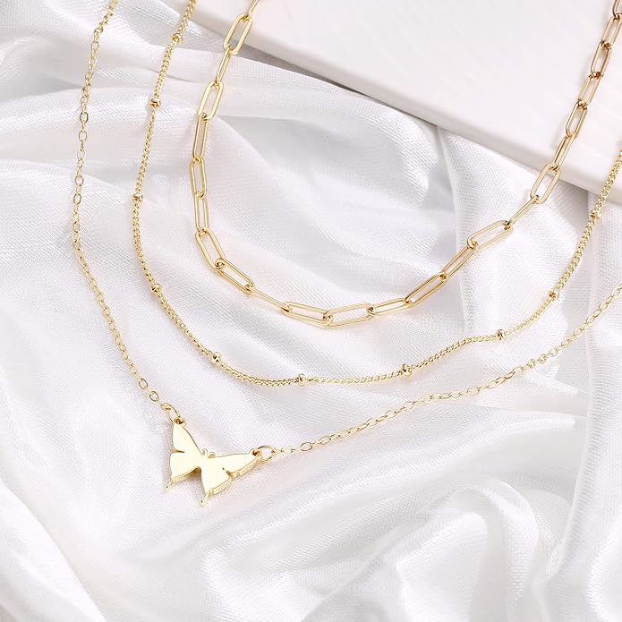 Turandoss Dainty Layered Choker Necklace, Handmade Y Pendant Necklace Multilayer Bar Disc Necklace Adjustable Layering Choker Necklaces for Women