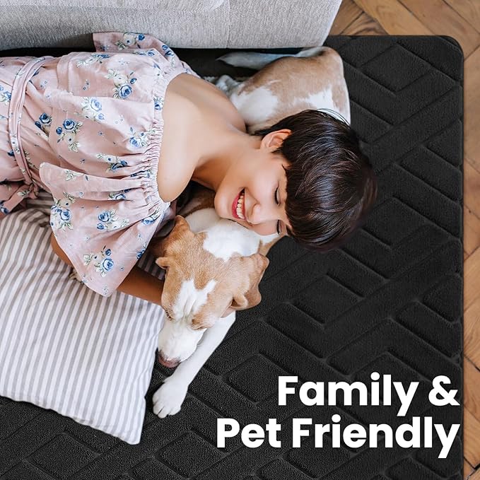 Macgace Ultra Soft Black Area Rug for Living Room, 5x7 Modern Geometric Shag Rugs with Nonslip Backing for Bedroom, Washable Fuzzy Carpet for Cozy Kids Room