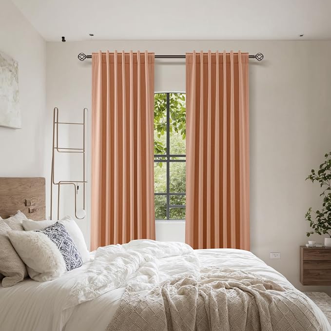 Guken 100% Blackout Curtains 102 Inch Length 2 Panels Set for Living Room Bedroom Back Tab Thermal Insulated Black Out Linen Drapes Room Darkening Peach Quartz,52x102