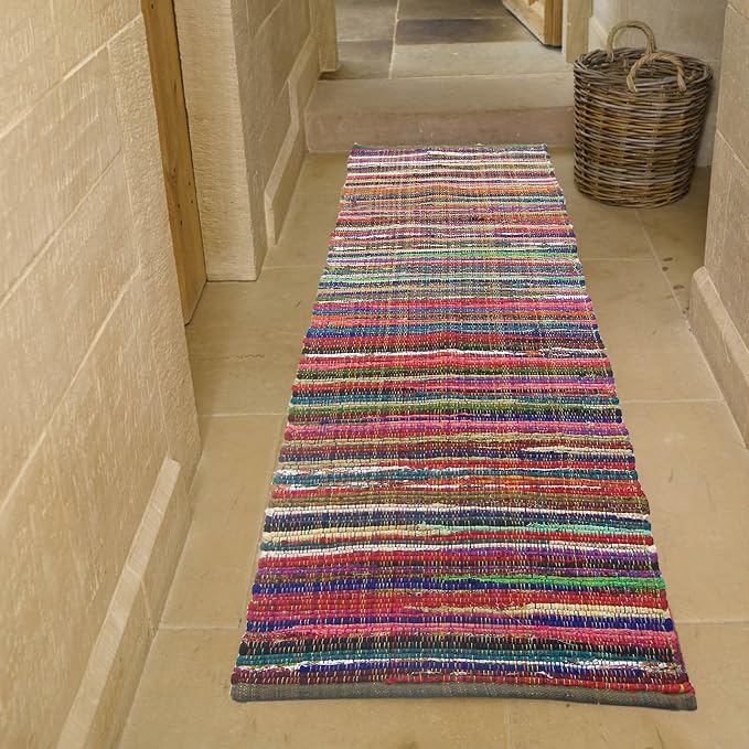 Chardin home - Eco Friendly 100% Recycled Cotton Colorful Chindi Runner Area Rug - 2'x7', Multi