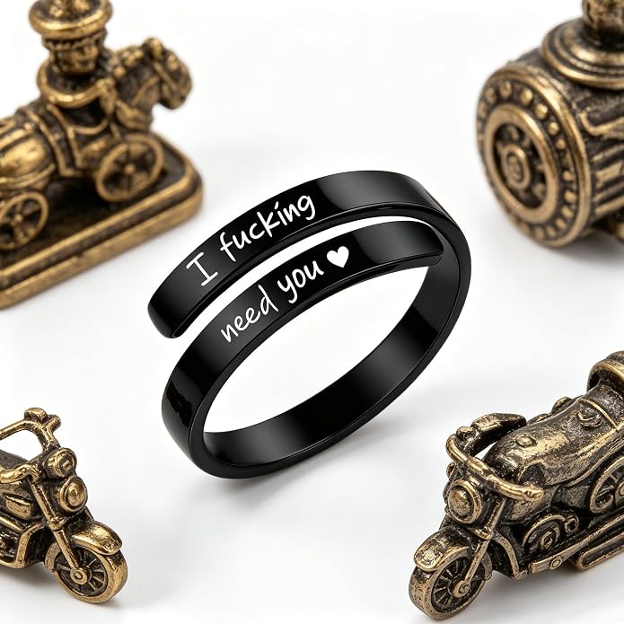 I Fcking Love You Ring, Stainless Steel Engraved Inspirational Words Heart Open Adults Women Vintage Promise Rings Lover Wife Jewelry