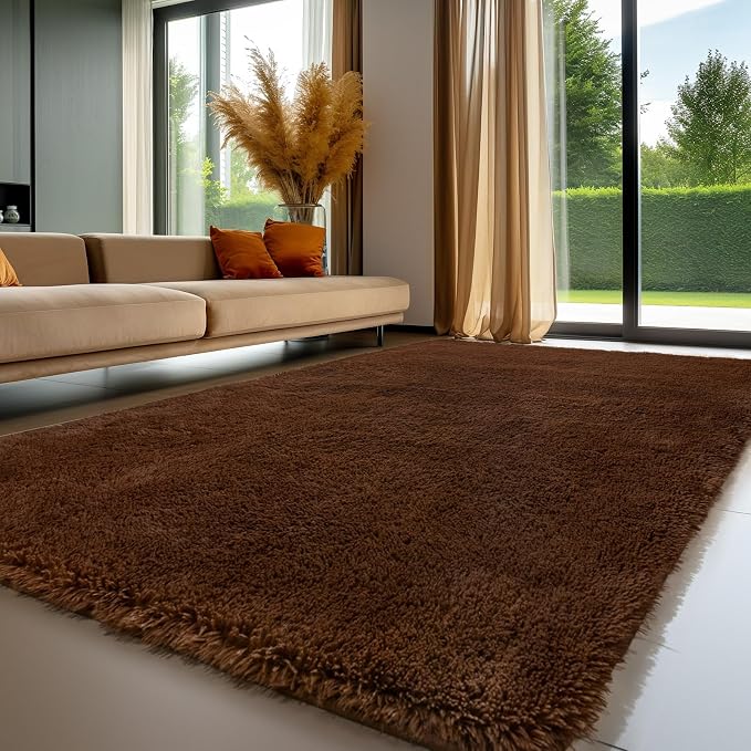 Sour Lemon 8x10 Area Rugs for Bedroom Living Room, Large Fluffy Shag Brown | Shaggy Carpet, Soft Plush Furry Bedside Rugs, Anti Slip, Washable Area Modern Rugs Floor Mat for Kids Girls Boys Living Room
