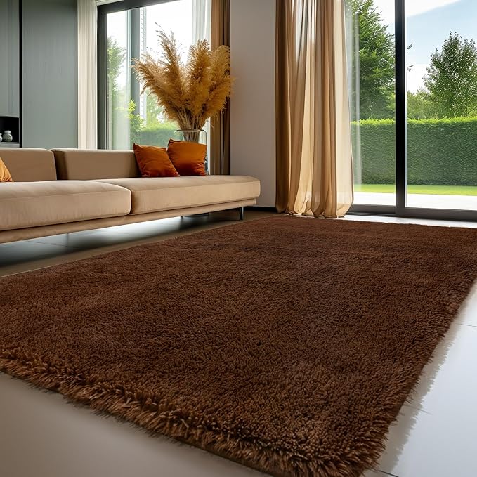 Sour Lemon Area Rugs 9x12 Living Room Bedroom, Large Fluffy Shag Brown | Shaggy Carpet, Soft Plush Furry Bedside Rugs, Anti Slip, Washable Area Modern Rugs Floor Mat for Kids Girls Boys Living Room