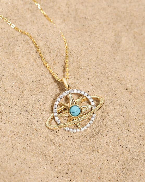 FANCIME Stellar Promise Birthstone Necklace for Women White Gold Plated Sterling Silver Planet Star Pendant Fine Jewelry Anniversary Birthday Mothers Day Gifts for Women Wife Friend Her