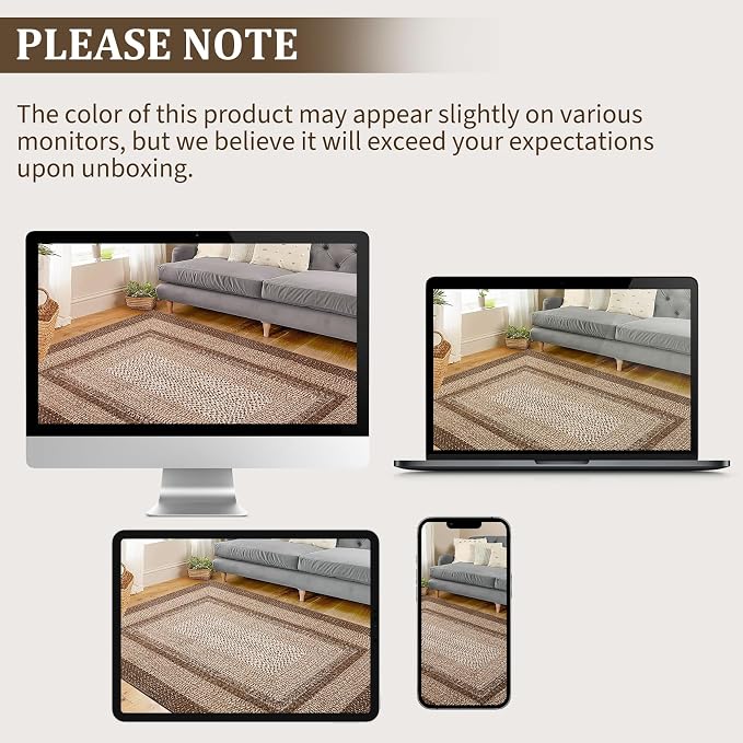 5x8 Oval Living Room Area Rug Washable Modern Border Bedroom Bedside Area Rugs Non Slip Low Pile Dining Room Oval Throw Carpet Contemporary Rugs for Living Room Kitchen Nursery, Brown