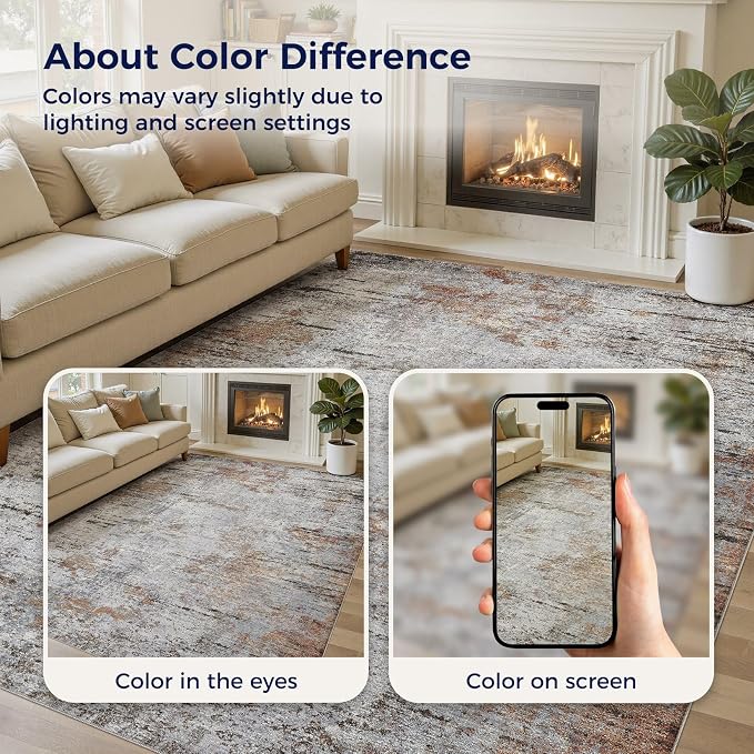 DMOYEST Area Rug Living Room Rugs - 6x9 Large Soft Indoor Neutral Modern Abstract Low Pile Washable Rug Carpet for Bedroom Dining Room Farmhouse Home Office - Grey Rust