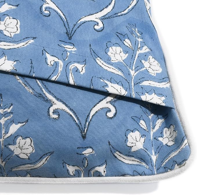 Ridhi Block Print Cornflower Blue Pillow Cover 16" x 16" (Pack of 2) Decorative Couch Pillows for Living Room, Chic Boho Cute Outdoor Pillows Covers Gifts for Spring, Easter and Valentine
