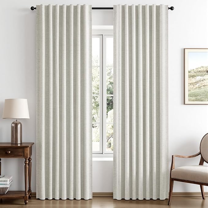 MIULEE 100% Blackout Linen Curtains 42 x 84 Inch Light Beige 2 Panels | Thermal Insulated, Room Darkening Drapes for Bedroom Living Room, Back Tab Rod Pocket Pinch Pleated, Solid Luxury Decor