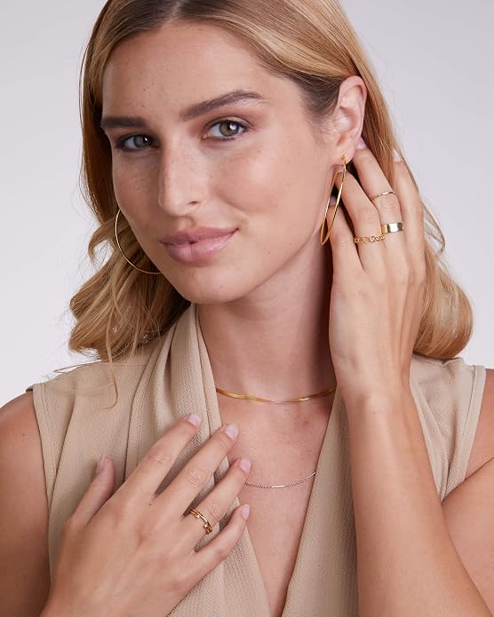 Milla Sterling Silver Rings for Women - Dainty Stackable Open Circle & Chain Gold Rings