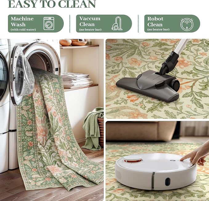 Collive 5x7 Butterfly Area Rug, Vintage Floral Rug for Girls Bedroom Washable Non Slip, Soft Boho Insect Carpet for Living Room Nursery Kids Room Playroom, Grass Green