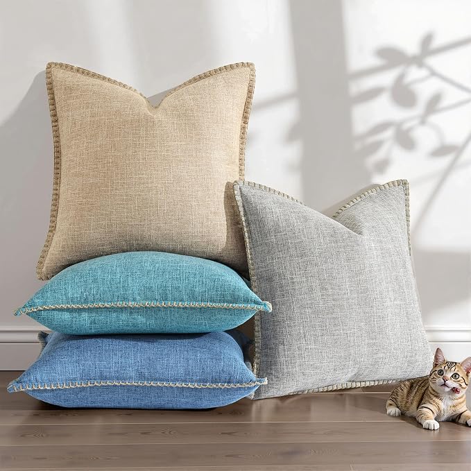 decorUhome Taupe Faux Linen Outdoor Throw Pillow Covers 12x20 Set of 2 | Fall Decorative Textured Neutral Modern Farmhouse Pillow Covers with Stitched Edge for Couch Sofa Bed Living Room