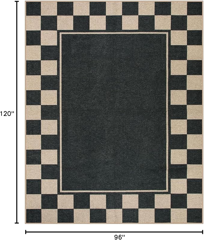 Moynesa Checkered Easy Jute Outdoor Rug 8x10 Area Rugs for Living Room, Black Washable Indoor Outdoor Patio Rug Non Slip, Large Farmhouse Carpet for Bedroom Dining Room Backyard