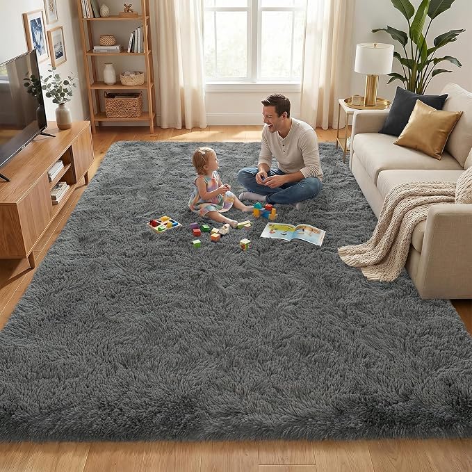 Fluffy 5x7 Area Rugs for Bedroom: Smoky Gray Soft Shag Rug for Living Room, Large Fuzzy Plush Indoor Carpet Non Slip Modern Rug for Nursery Kids Room Dorms Office Home Decor