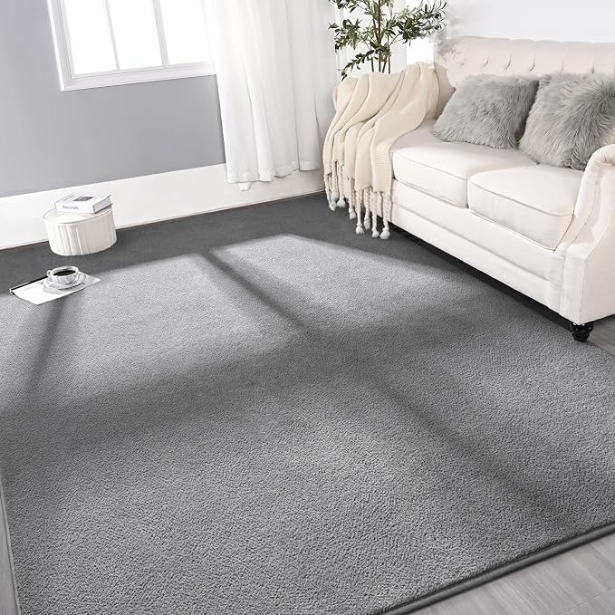 Gifeas Large Ultra Soft Modern Area Rugs for Living Room Bedroom, 6x9 Feet Grey Thickened Memory Foam Indoor Solid Minimalist Carpets, Non-Slip Comfy Rug for Boys Girls Nursery Room Home Decor