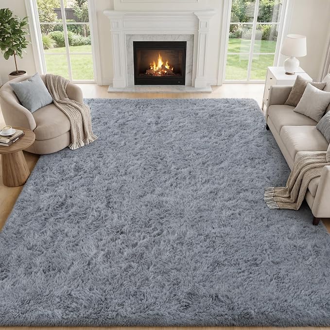 Area Rug for Living Room Bedroom: 6x9 Grey Soft Fluffy Shag Upgrade Non-Slip High Pile Carpet Large Fuzzy Plush Indoor Floor Decor Shaggy Rug for Kid Boys Girls Dorms Playroom Nursery Modern Home