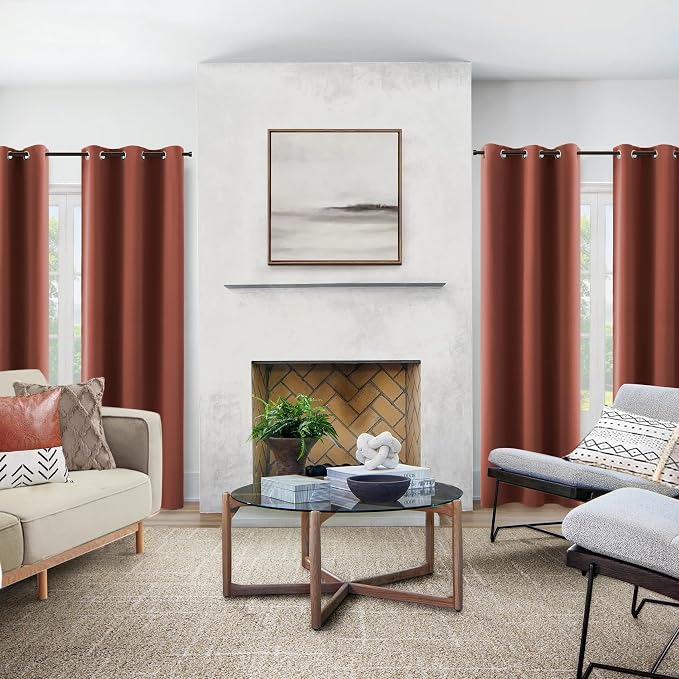 KOUFALL Copper Winter Curtains for Living Room,Insulated Warm Curtains for Tiny 24 28 30 36 Inch Wide Window Insulation Wamer,38x84 Inch Length,Set of 2 Panels,Pottery Terra Cotta