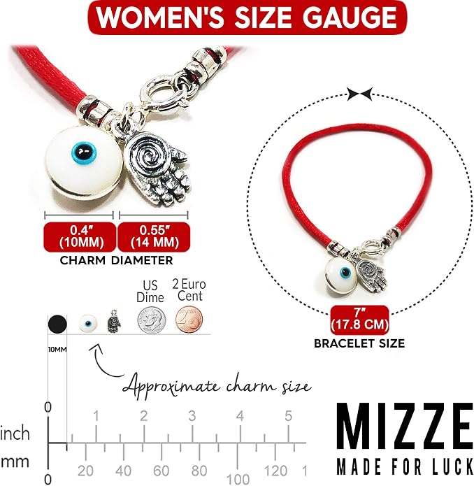 Hamsa Protection Bracelet for Men 8" Length, Red Silk String with Hamsa Hand Charm - Evil Eye Protection Jewelry for Success & Friendship - Gift in Cotton Pouch