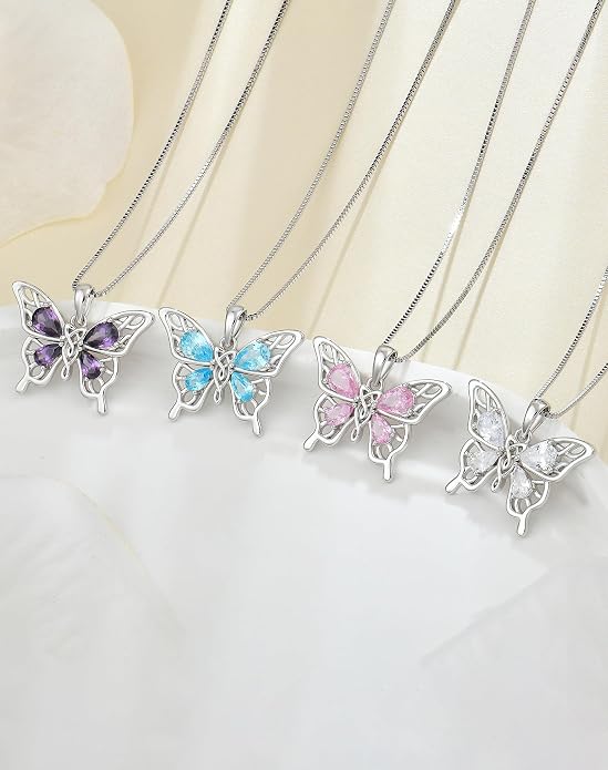 Butterfly Necklace 925 Sterling Silver Celtic Knot Pendant Teardrop Birthstone Twisted Jewelry for Women