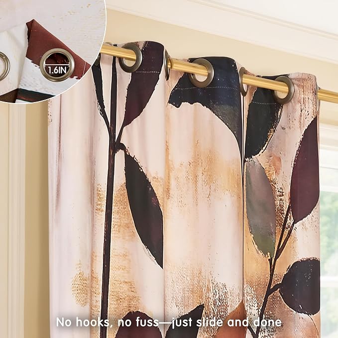 SUBRTEX Blackout Curtains 52Wx108L, Room Darkening Floral Curtains, Thermal Insulated 2 Panels Window Drapes, Boho Farmhouse Curtains for Living Room Bedroom Window Treatments, Brown