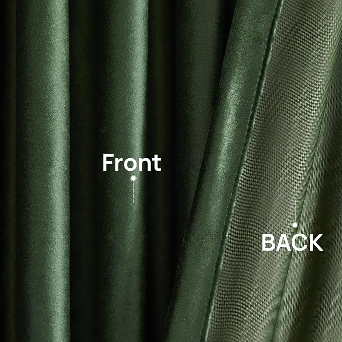 PRIMROSE Emerald Olive Green Velvet Curtains 120 inch Long for Living Room,Set of 2 Panels Blackout Rod Pocket Back Tab Window Treatment Room Darkening Heavy Decorative Curtains Drapes for Bedroom