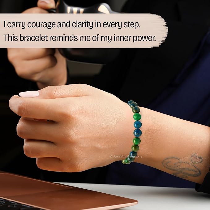 Amazing Gemstone Azurite Bracelet for Women Men's Gifts - Protection Healing Crystal Bracelet - 8mm Gemstone Beaded Adjustable Bracelet Pulseras para Hombres Mujer Stocking Stuffers