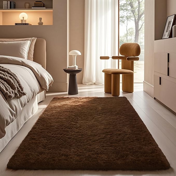 Ophanie Brown Rugs for Bedroom Living Room, Fluffy Fuzzy Furry Carpet,Plush Soft Shaggy Bedside Indoor Floor 4x6 Area Rug for Kids Girls Boys Baby Teen Dorm Nursery Decor with Over 99 pcs Pile fibers