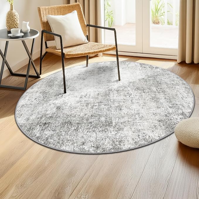 RELEANY Washable Area Rugs 4ft Non-Slip Modern Abstract Soft for Living Room Entryway Bedroom Kitchen, Print Pattern, Gray White Grey