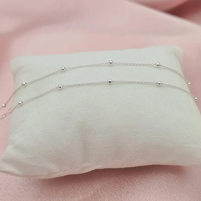 Dainty 925 Sterling Silver Satellite Bead Chain Necklace for Women – Thin Italian Beaded Cable Chain – Non-Tarnish, Waterproof, Hypoallergenic, Nickel-Free – 18, 20, 22 Inch