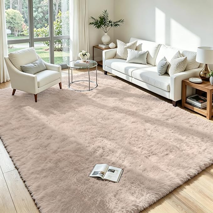 5x8 Area Rug for Living Room, Ultra Soft Fluffy Beige Rugs for Bedroom, Non Slip Large Shag Carpet, Fuzzy Plush Nursery Rug, Thick Washable Indoor Floor Carpets for Kids Office Dorm Home Decor